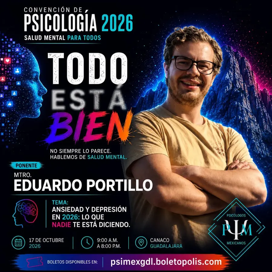 Cartel de la Convención de Psicología 2026 con Eduardo Portillo como ponente